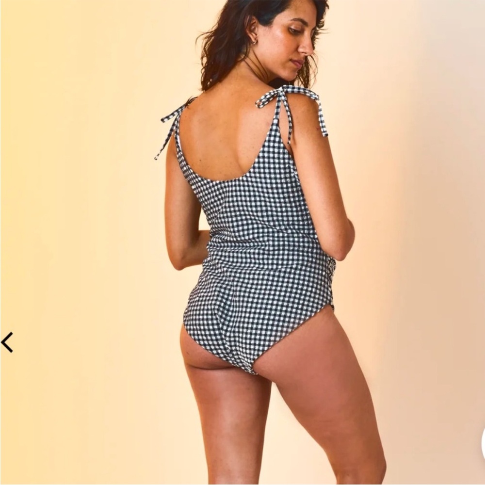 Black & White Gingham Tie-Shoulder One-Piece Swimsuit